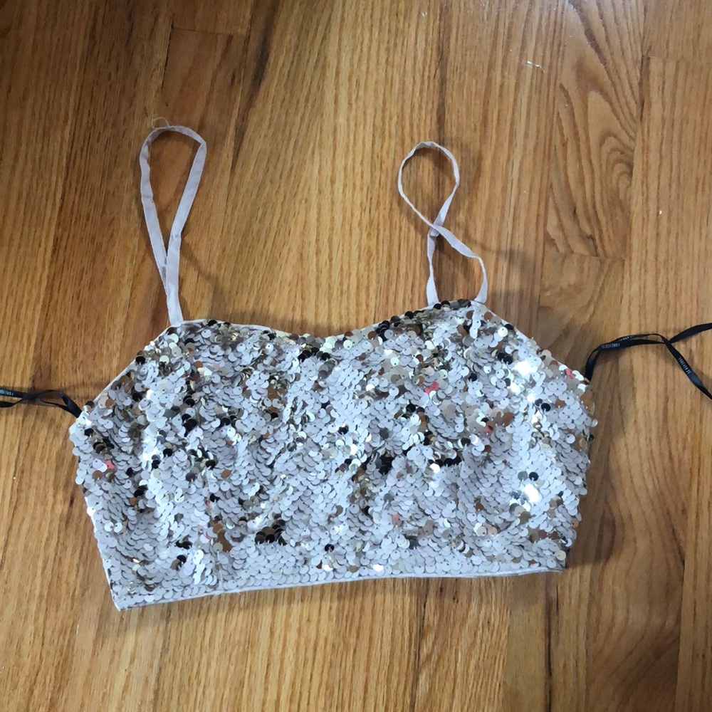 Crop sequin cream and gold top NWT